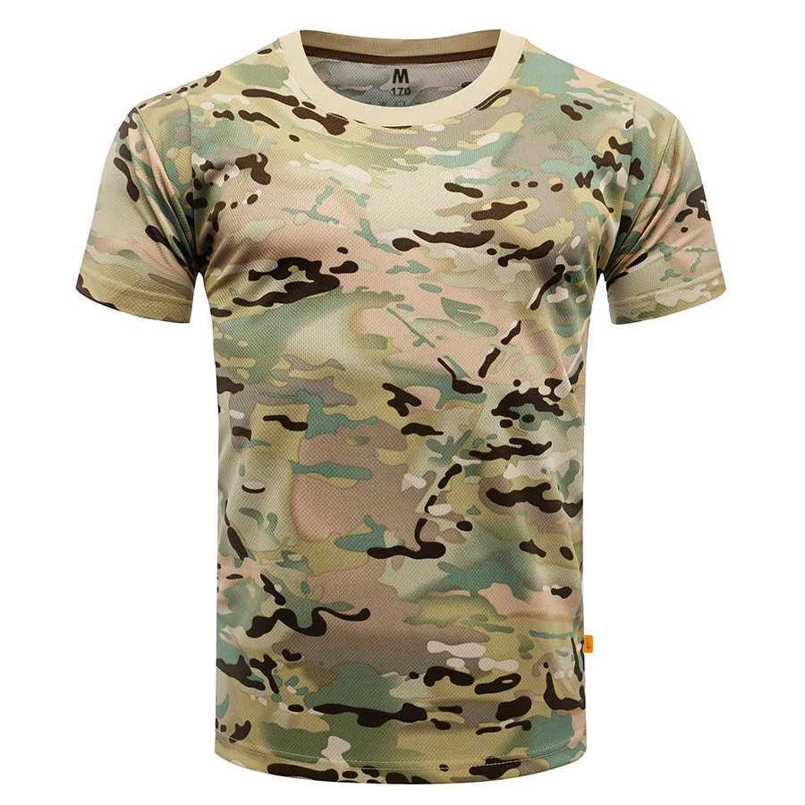 Taktiska T-shirts Mens Sports T-shirt Taktisk sommar Militärkamouflage T-shirt Snabbtorkning Kort ärm O-Neck Top vandring Hunting Battle T-shirt 240426