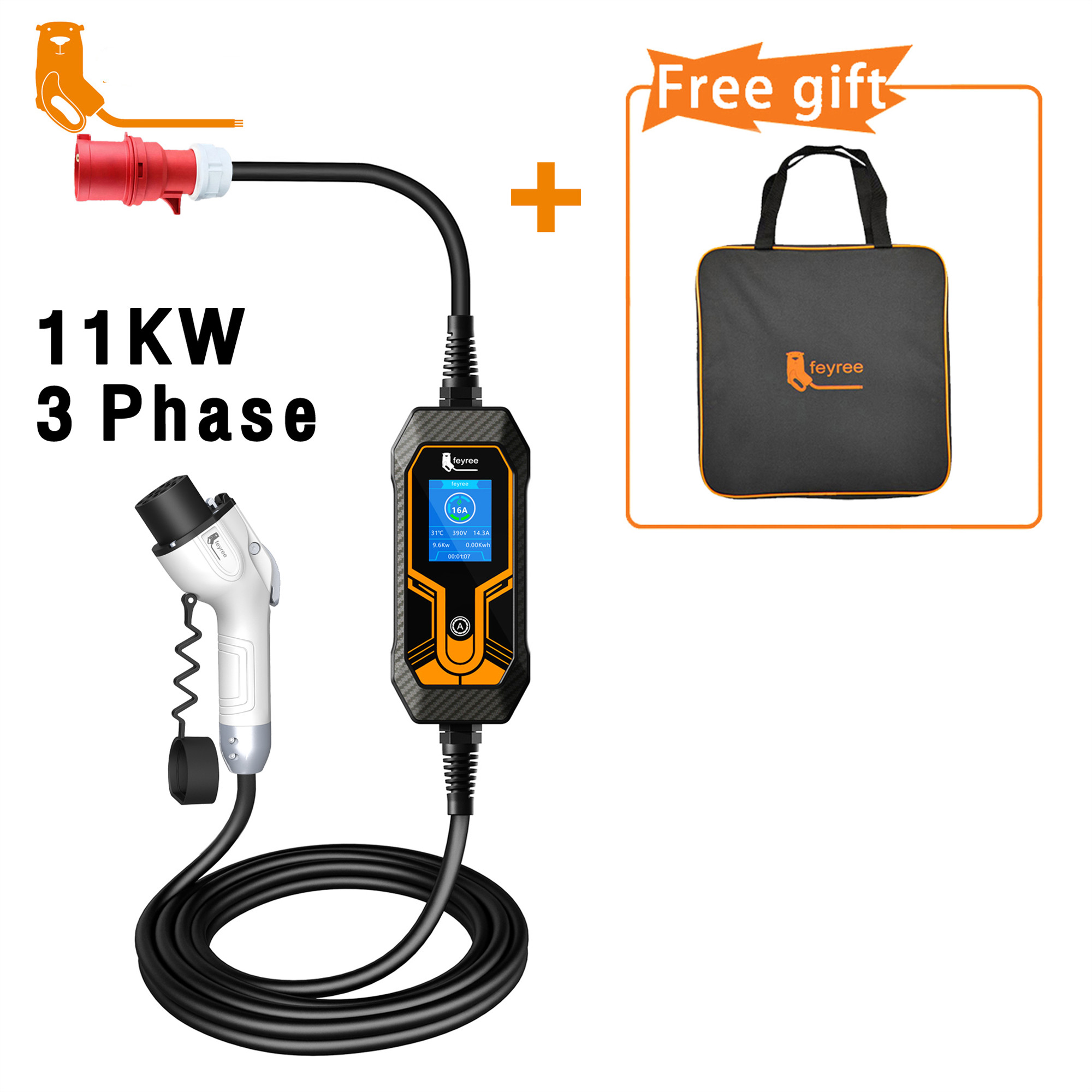 EV -laddare typ 11KW 16A 3 fas 5m kabel EVSe laddningskabel cee wallbox för elektrisk fordonsbil