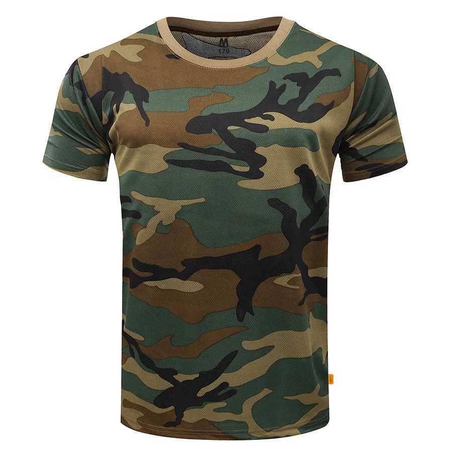 Taktiska T-shirts Mens Sports T-shirt Taktisk sommar Militärkamouflage T-shirt Snabbtorkning Kort ärm O-Neck Top vandring Hunting Battle T-shirt 240426