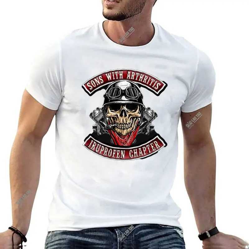 Herr t-shirts ny son med artrit ibuprofen kapitel gammal cyklist motorcykel på bakre män t-shirt vintage rolig design tryckt modal t-shirt topps t240425