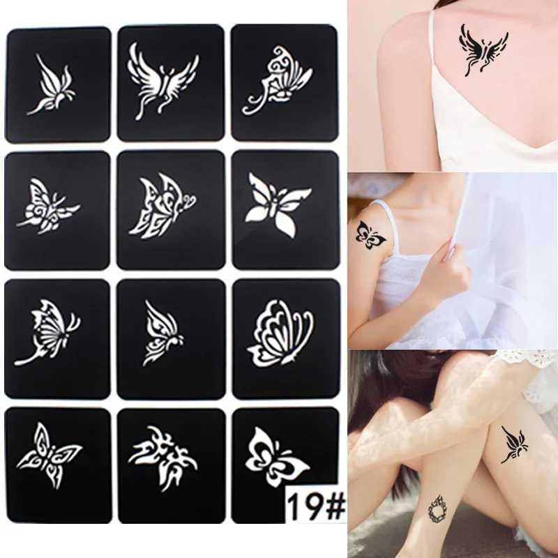 Tattoo Transfer /5 Sheets Small Airbrush Tattoo Stencils For Women Kids Painting Template Henna Glitter Tattoo Stencil For Wedding Party 240426