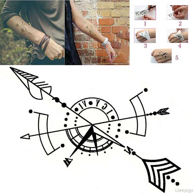 Передача татуировки Водопрофильная временная татуировка наклейка компаса Стрелка римские часы Маленькие боди -арт фальшивая фальшивка для женщин 240426