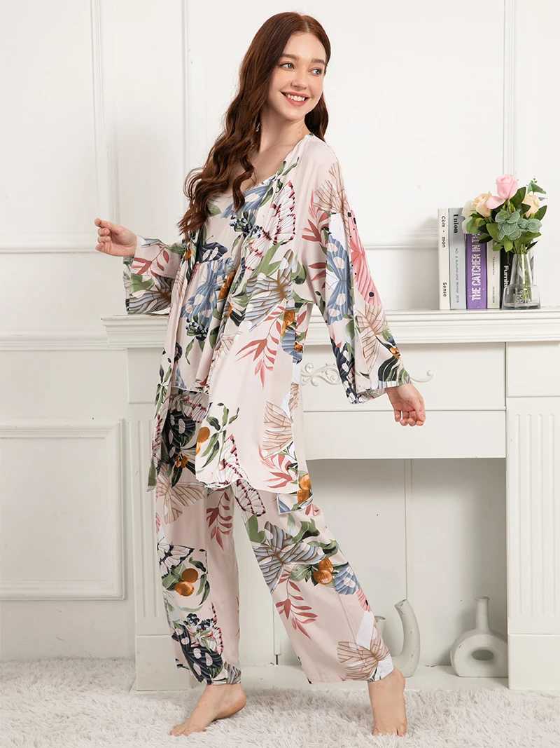 Kvinnors sömnkläder plus storlek S-XXXL 100% Adhesive Womens Spring/Summer Pyjama Set Bekväma och mjuka hemuppsättningar Pyjamas slipkläder Y240426