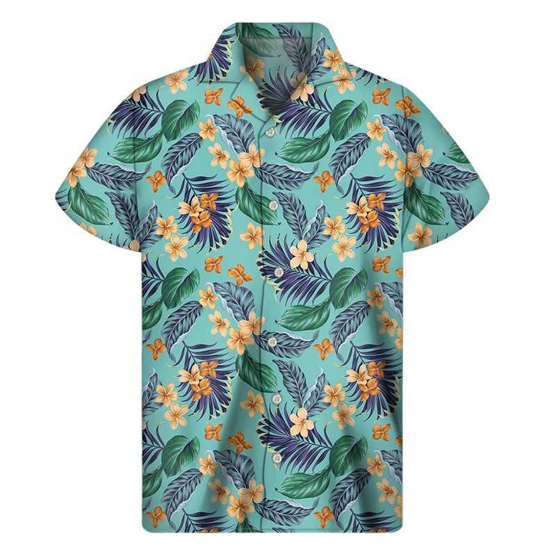 Men's Casual Shirts Fashion Tropical Plants Hawaiian Shirt 3D Print Flower Beach Button Shirts Men Summer Short Sleeve Tees Street Tops Aloha Blouse 240424