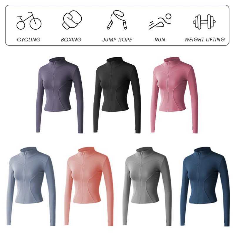 Chándal para mujer chaqueta de manga larga secado rápido ajustado ajustado de yoga para bajar de peso fitness corriendo yoga deportes cremallera collar chaqueta casual 240424