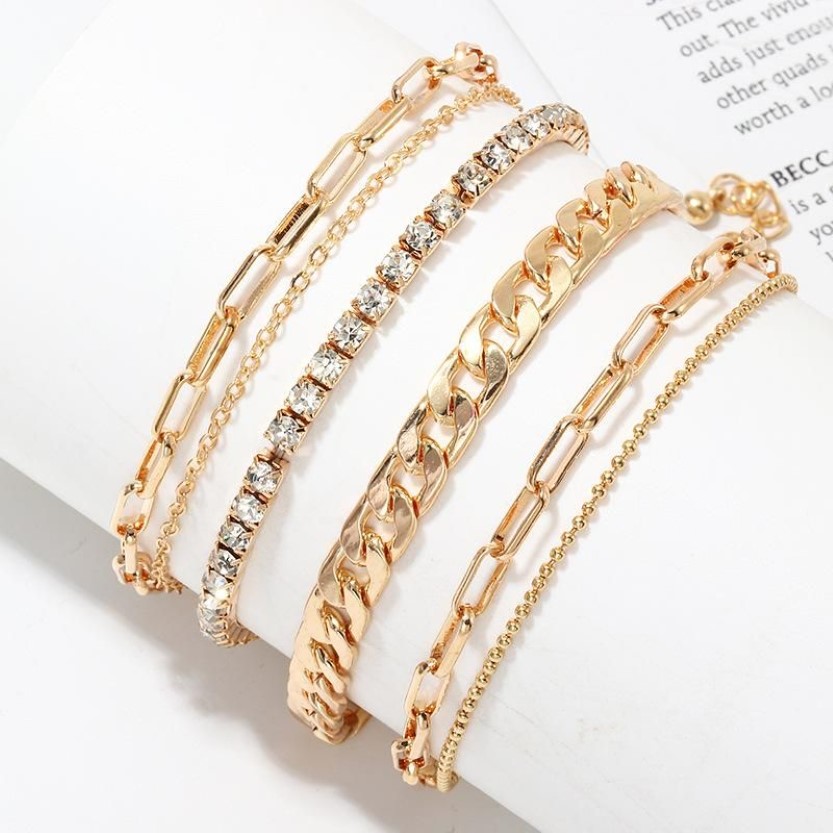 Anklets Fasion Punk Ankle Bracelets Gold Color For Women Rhinestone Summer Beach On The Leg Accessories Cheville Foot Jewellery297L