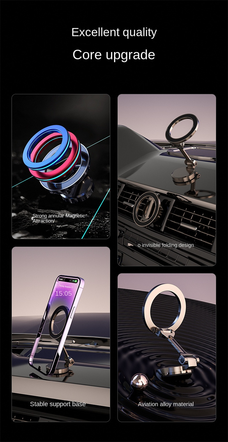 Soporte magnético plegable para teléfono móvil de aleación de zinc para coche, compacto, ajustable 360°, para iPhone 15, Samsung, Huawei y Xiaomi