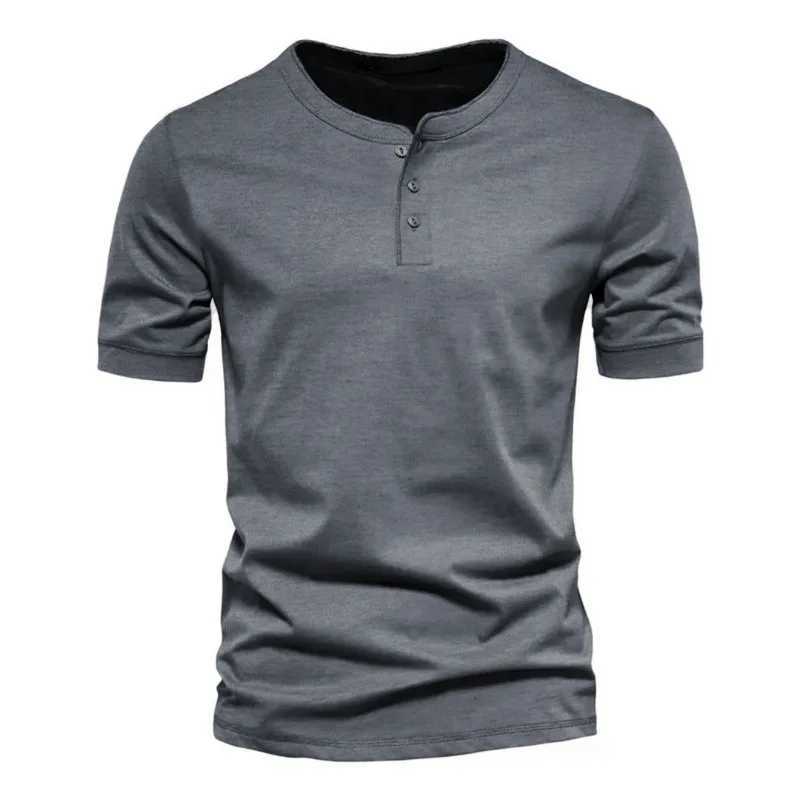 Taktiska t-shirts sommaren Henry halsringning herrar avslappnad kortärmad solid färg casual mens andningsbar topp t-shirt 240426