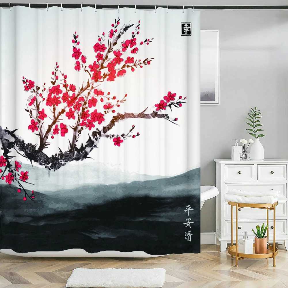 Duschvorhänge Tinte Malerei Landschaft Blume Duschvorhänge Home Dekoration Vorhang Wasserdichte Polyester Badezimmer Vorhang 240*180 cm