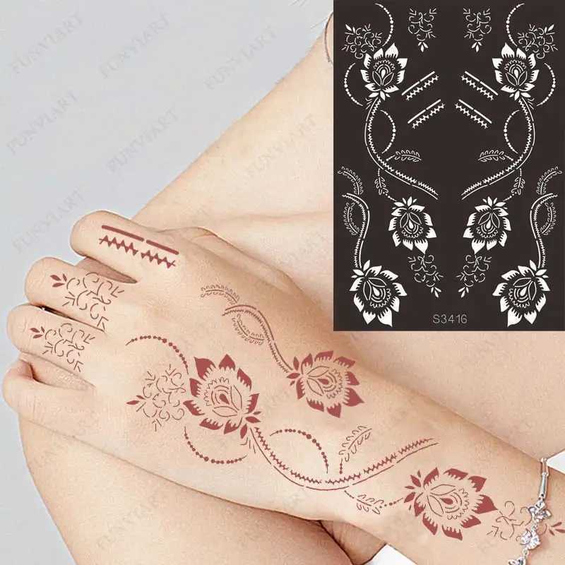 Tatuagem Transferência de tatuagem reutilizável Temporar henna tatuagem Armady manga mehndi estêncil Designs Modelo de pintura Modelo de tatuagem Diy Tattoo 240427