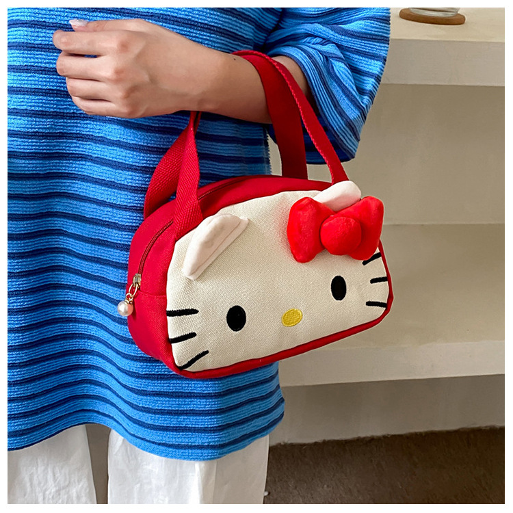 Anime czerwona torebka kreskówka dziewczyny kot dziewczyny dziewczęce serce japońska śliczna torba toaletowa przenośna kosmetyka na płótnie obudowa