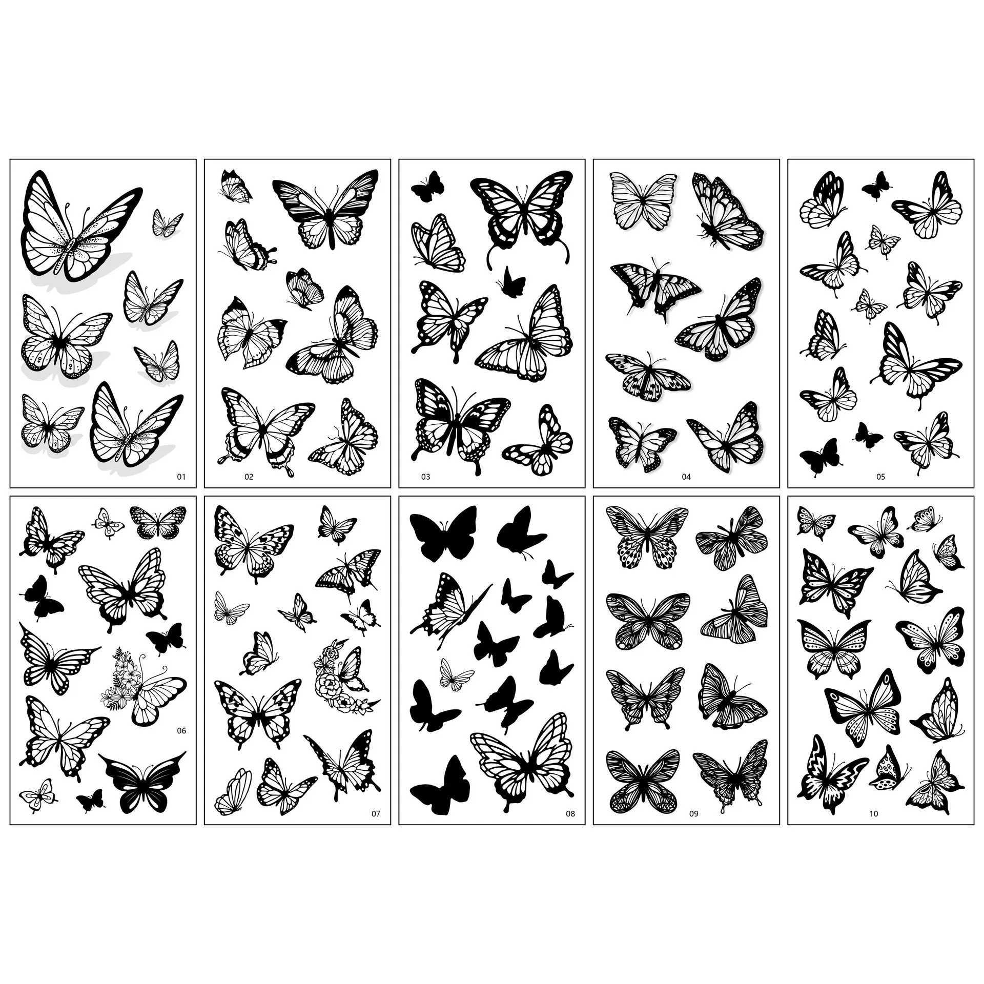 Transfert de tatouage 10sheet 3D papillon tatouages temporaires étanche petit art corporel faux tatouage flash tatoo tatouage pied tatouage temporaire autocollant 240426