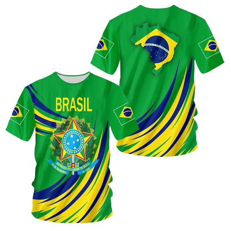 Men's T-Shirts Brazilian Mens T-Shirt O Neck Short Slve Fashion Fiag Print Cool Strtwear Oversized Loose Shirt Camisa Brasil Male Clothing T240425