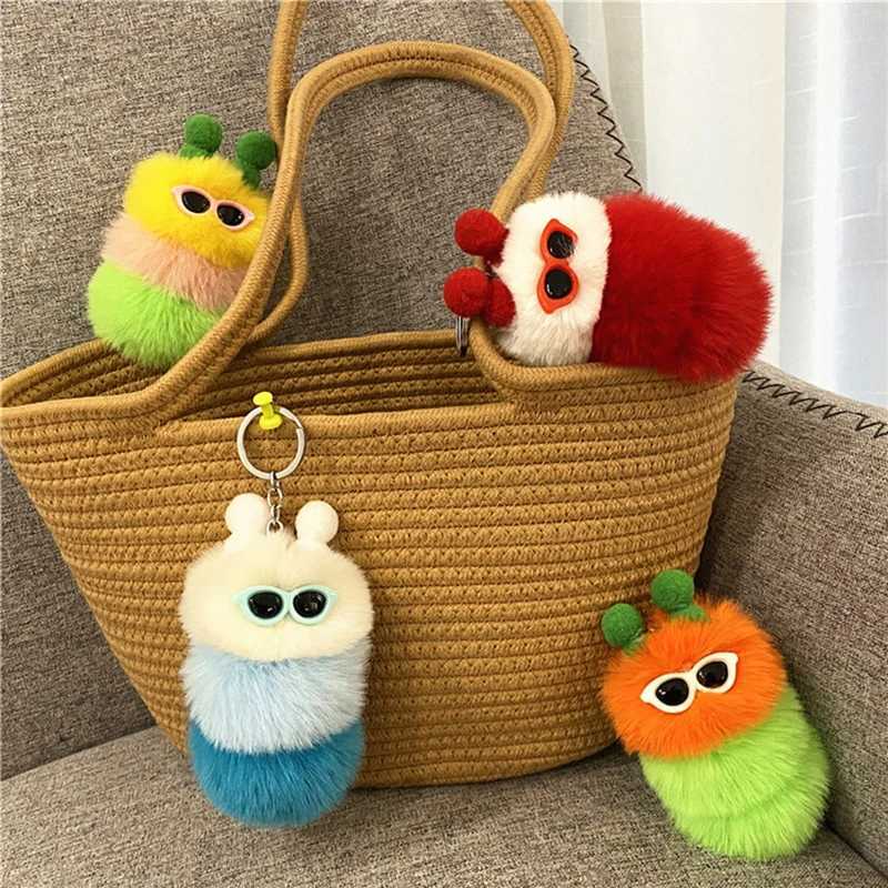 Keychains Lanyards Cartoon Plush Keychain For Women Girl Funny Pompom Stuffed Animal Doll Key Chains Backpack Car Pendant Accessories Jewelry Gifts