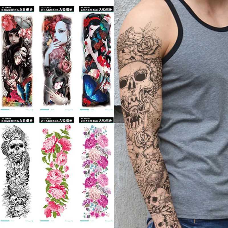 Tatuering överföring sexig falsk tatuering kvinnor vattentät tillfällig tatuering lår färgglad klistermärke full ärm ben arm stor storlek kroppskonst långvarig 240427