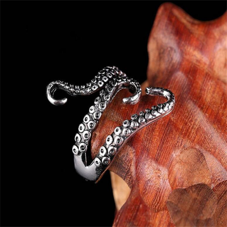 Anillos de pulpo de acero de titanio Gótico Monster Monster Punk Tentáculos Punk Anillo Tamaño ajustable Joya de joya AB199