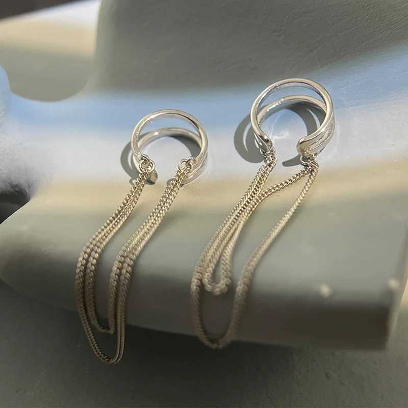 Charm Silver Color Long Tassel Clip Earrings for Women Men Creative Simple C Ear Cuff Non-Piercing Ear Clip Trend Jewelry Gift