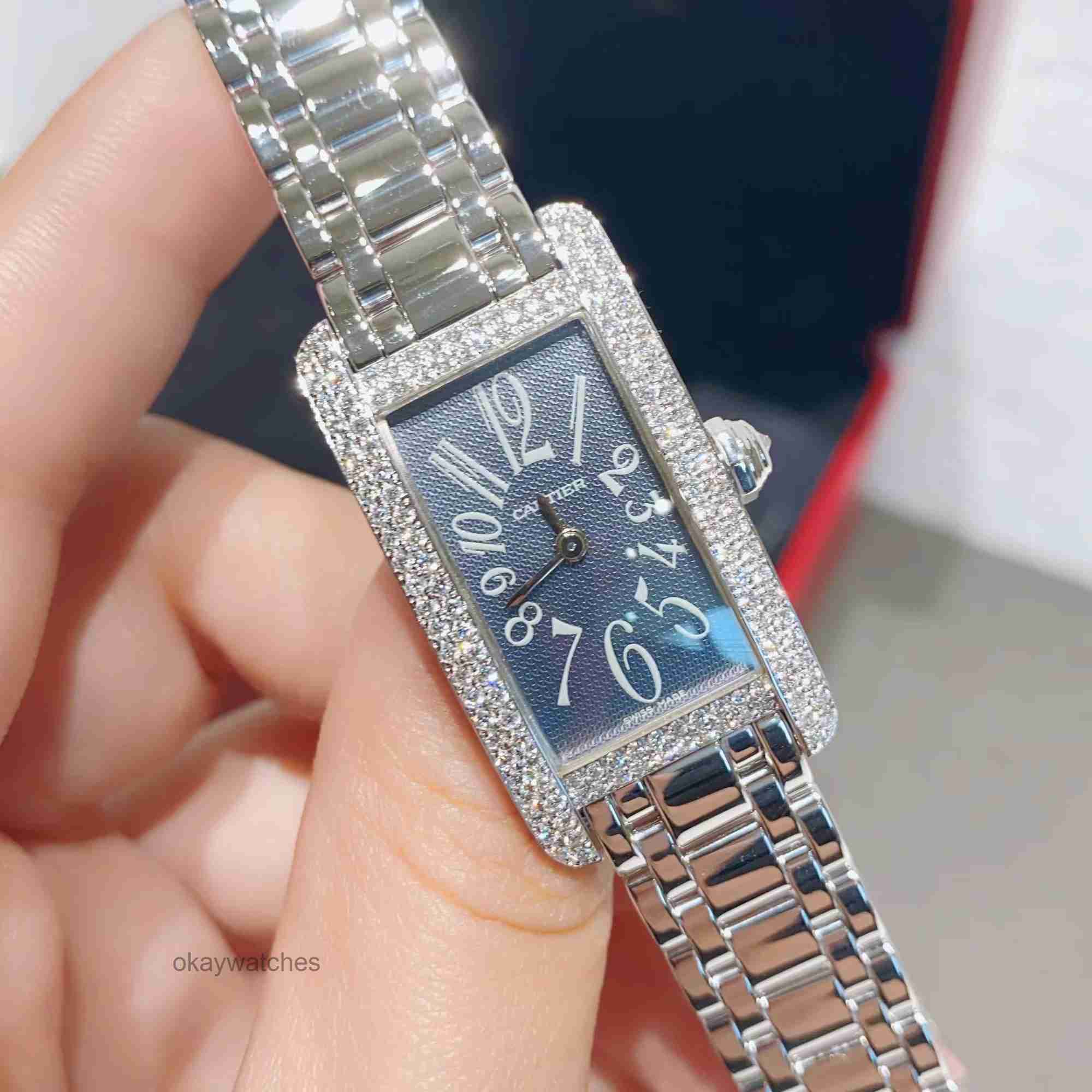 Quadri funzionanti orologi automatici carri armati carter 18k platino backet diamante rettangolare quarzo orologio da donna