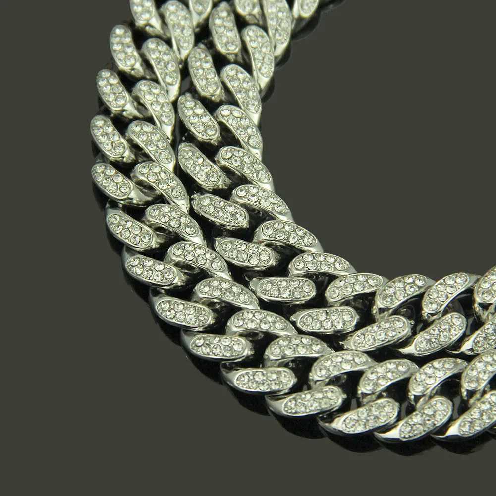 Strängar HNSP Luxury All Zircon 13mm Cuban Chain Mens Necklace Hip Hop Halsband Mens smycken Tillbehör 240424