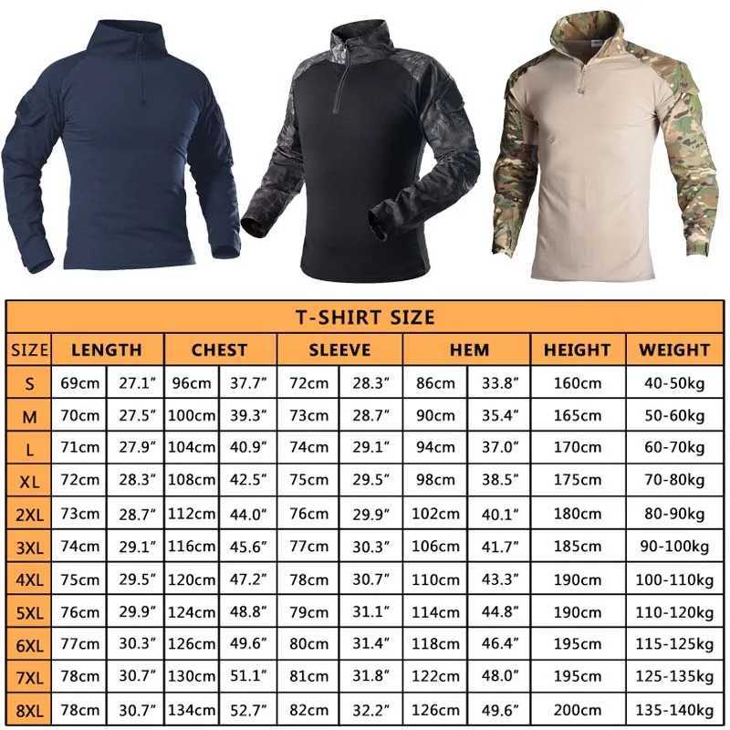 Taktiska T-shirts Militär Taktisk skjorta POLLEDDED MENS SHIRT Militär Combat Shirt Lång skjorta Hunting Sofa Camouflage Shirt Colored Bullet T-shirt 8xl 240426