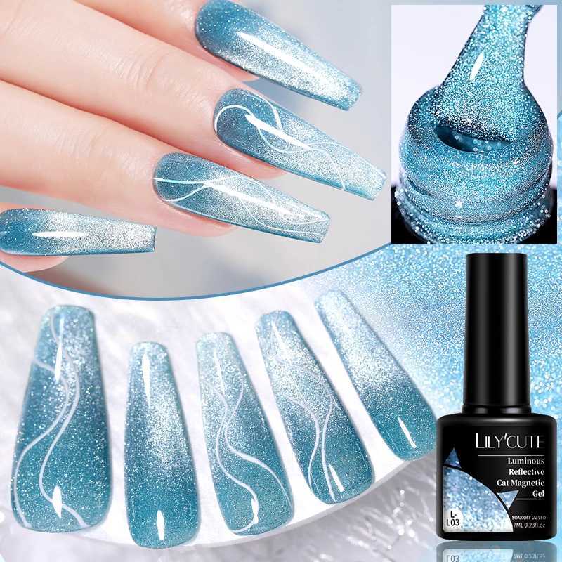 Nagellack lilycute 7 ml snöljus katt magnetisk gel nagellack växer i dark reflekterande glitter laser semi-permanent blöt av uv gel polska y240425