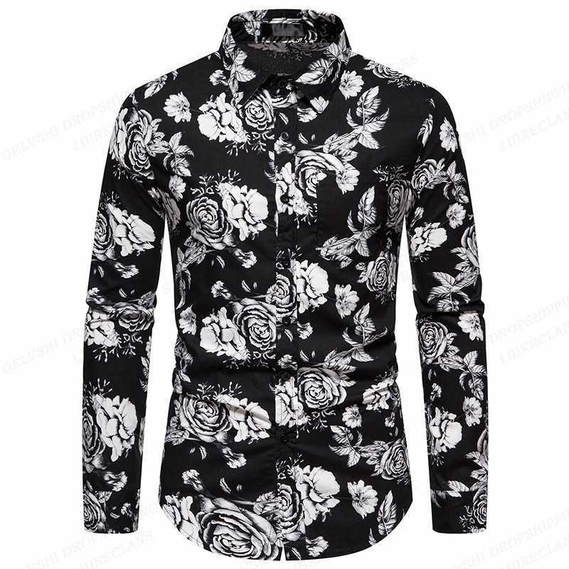 Camicie casual da uomo camicie floreali da uomo camicia a maniche lunghe camicie hawaiane Cuba spiaggia abbigliamento da uomo abbigliamento camisas single peccato 240424