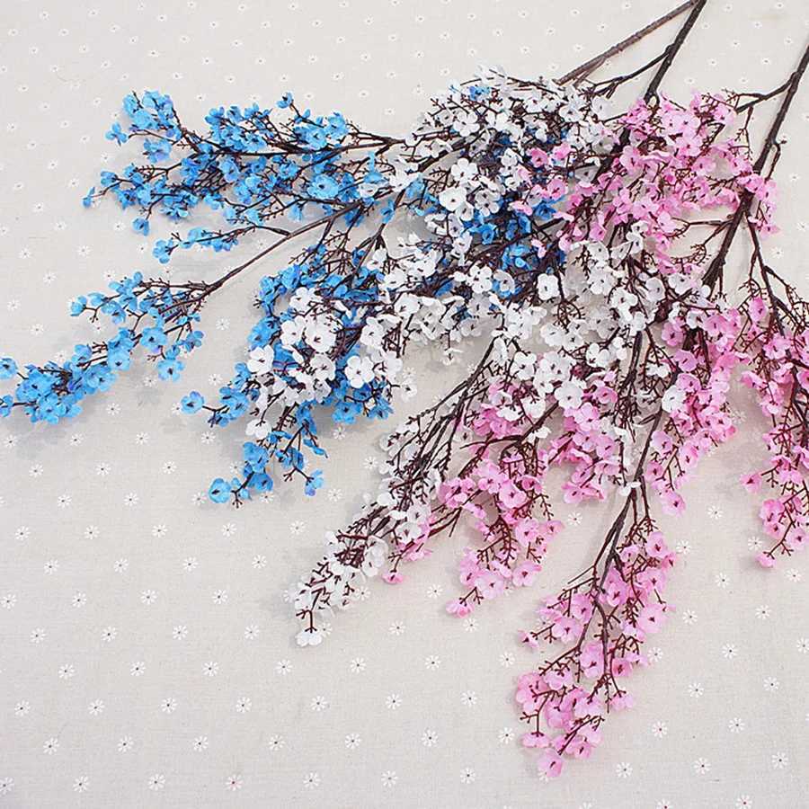 ドライフラワーピンクの桜のプラスチックブランチ人工絹の花ウェディングホームストアのための桜
