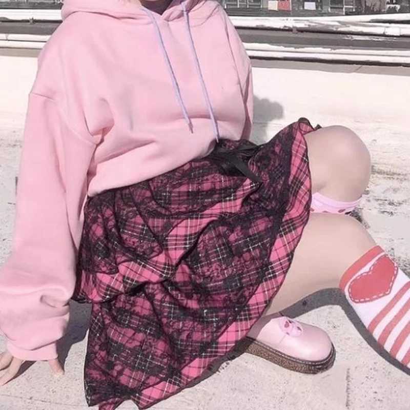 Gonne harajuku stampato a strisce y2k mini gonna mini gonna gotico giapponese abito palla punk in pizzo kawaii gonne scolastico pattinatrice casual feste y240420