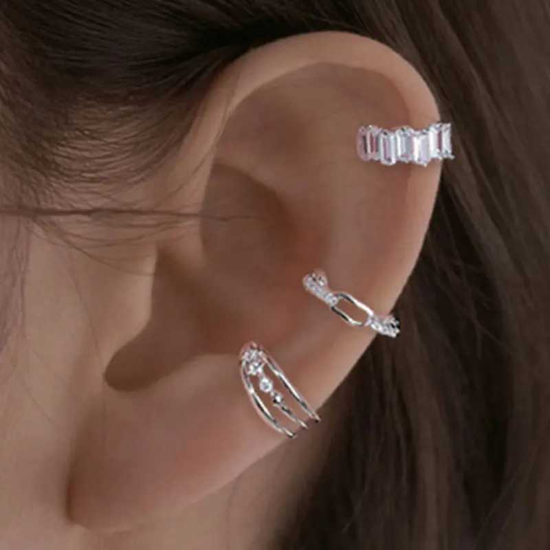 Charm Silver Color Trendy No Piercing Crystal Rhinestone Ear Cuff Wrap Clip Earrings For Women Girls Wedding Party Jewelry Bijoux