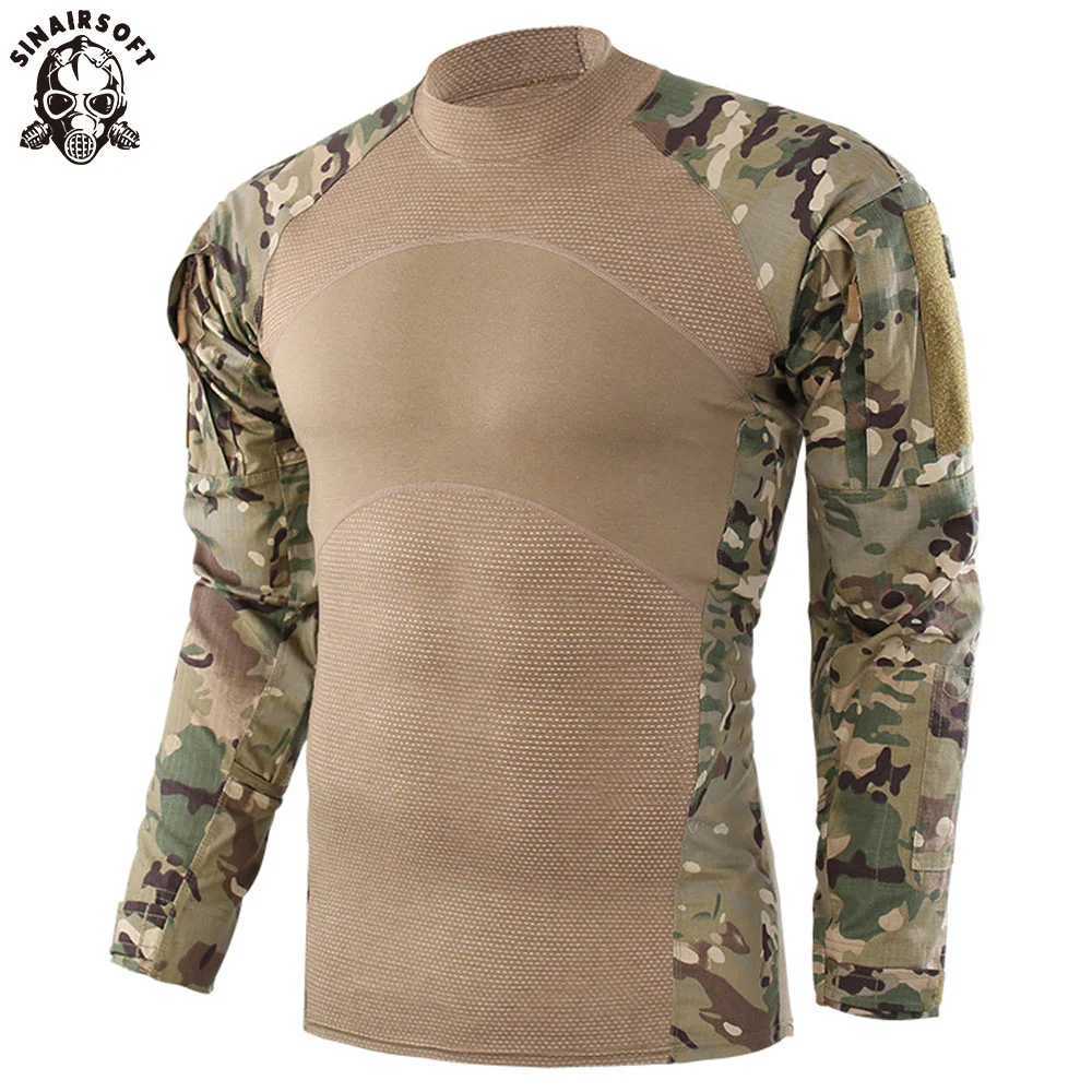 Tactische T-shirts US Army Military Uniform Hunting Tactical T-shirt Lange mouwen Cotton Derde generatie Battle Kikkerhemd Heren Training Camo Shirt 240426