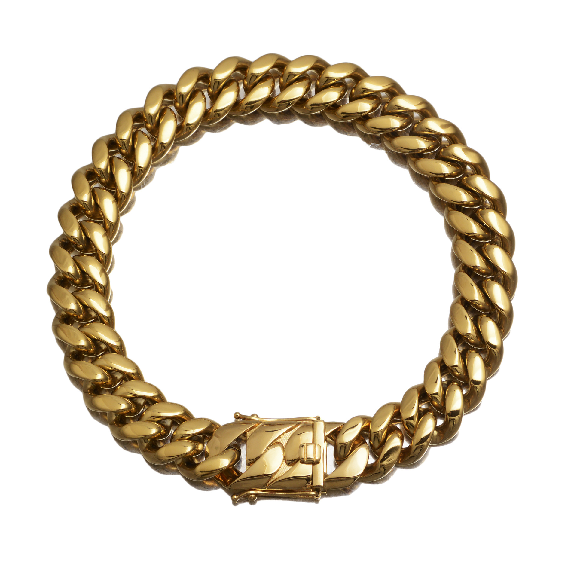 22 mm Hip Hop Solid en acier inoxydable Collier de chaîne cubaine Bracelet 18k plaqué or