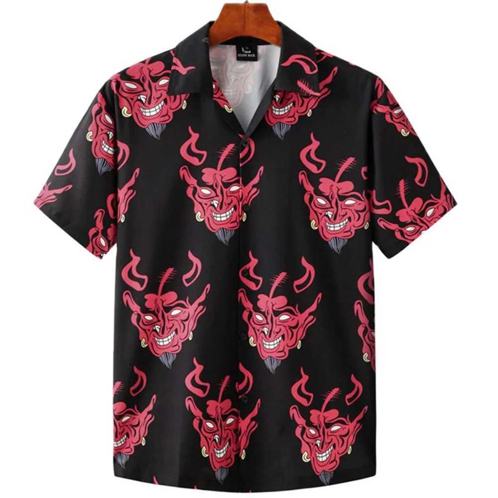 Men's Casual Shirts Summer Mens Hawaiian Casual Collar Shirts Short Sleeve Button Skeleton Demon Print Beach Floral Fashion Vintage Clothing XS-5XL 240424