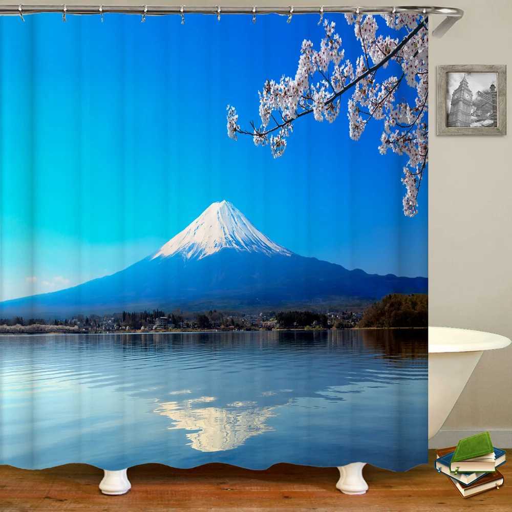 Shower Curtains Bathroom Shower Curtains Mount Fuji Scenery Bath Curtains Waterproof 3d Printing 180*180 Washable Polyester Cloth