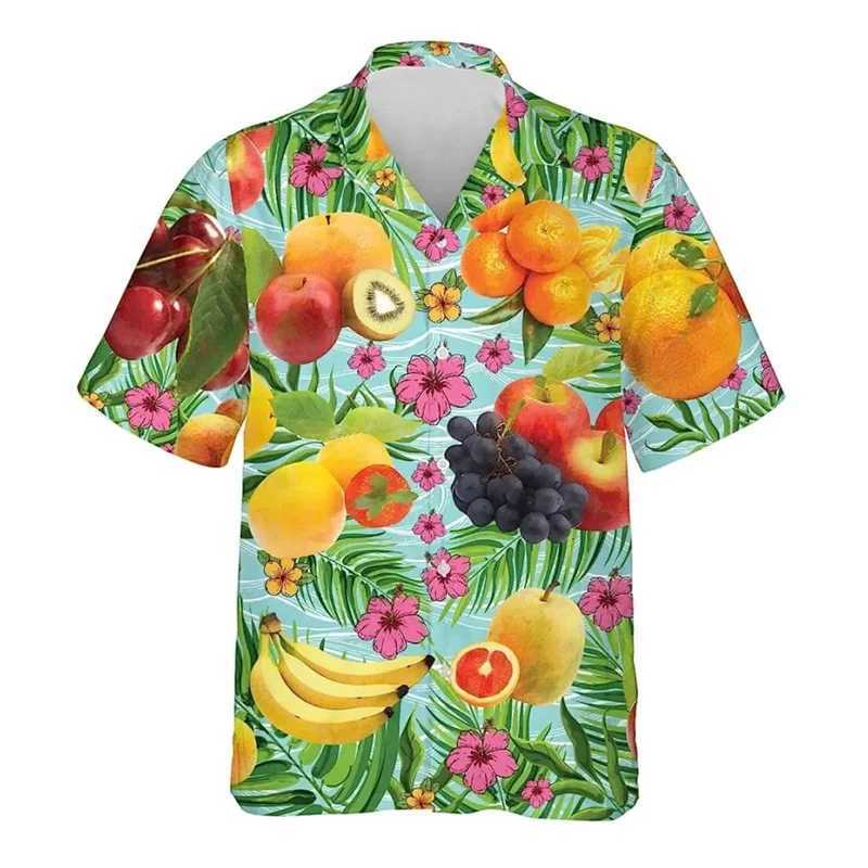 Camisas casuais masculinas 3D Impresso Pineapple Watermelon Hawaiian Cirtle Men Tropical Fruit Pattern Summer Aloha camisa botão para baixo blusa de manga curta 240424