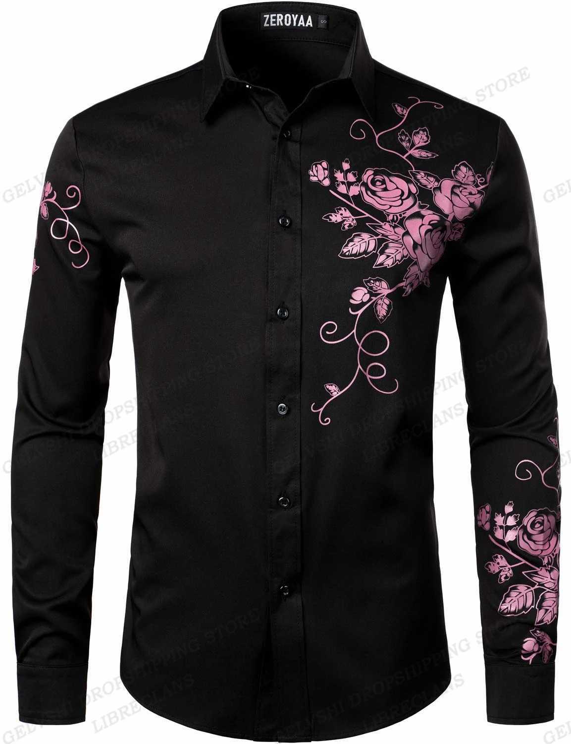 Casual shirts voor heren met lange mouwen Hawaiiaanse shirts gouden bloemen shirts mannen mode shirt casual strand blouse bussiness camisa heren kleding knop omhoog 240424