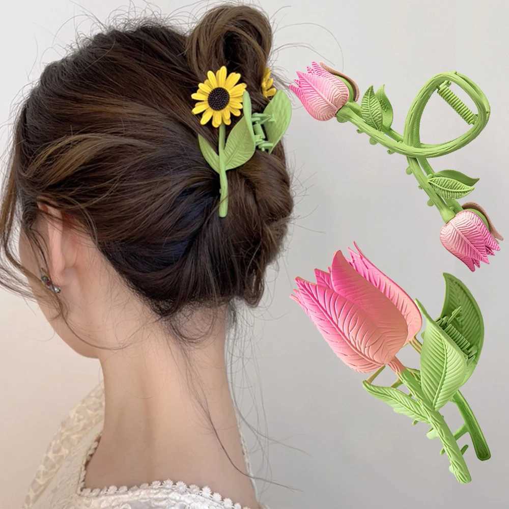 Zaciski Kobiety Tulip Flower Hair Clips Słonefrower Metal HairPins Makiup Hair Styl