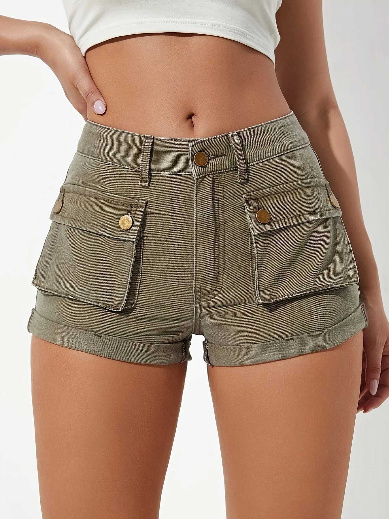 Shorts femininos Novos shorts de jeans da moda de moda de moda com bolsos Y240425