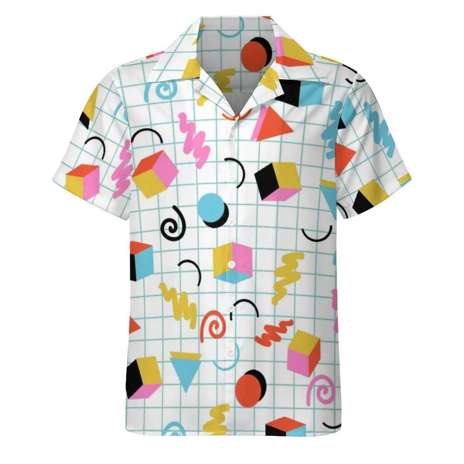 Camicie casual maschile Memphis MEMPHIS SHIRT BEACH 80S RETRO Minimal Geometric Hawaiian Casuals Casual Mances Abbigliamento personalizzato a maniche corte 240424