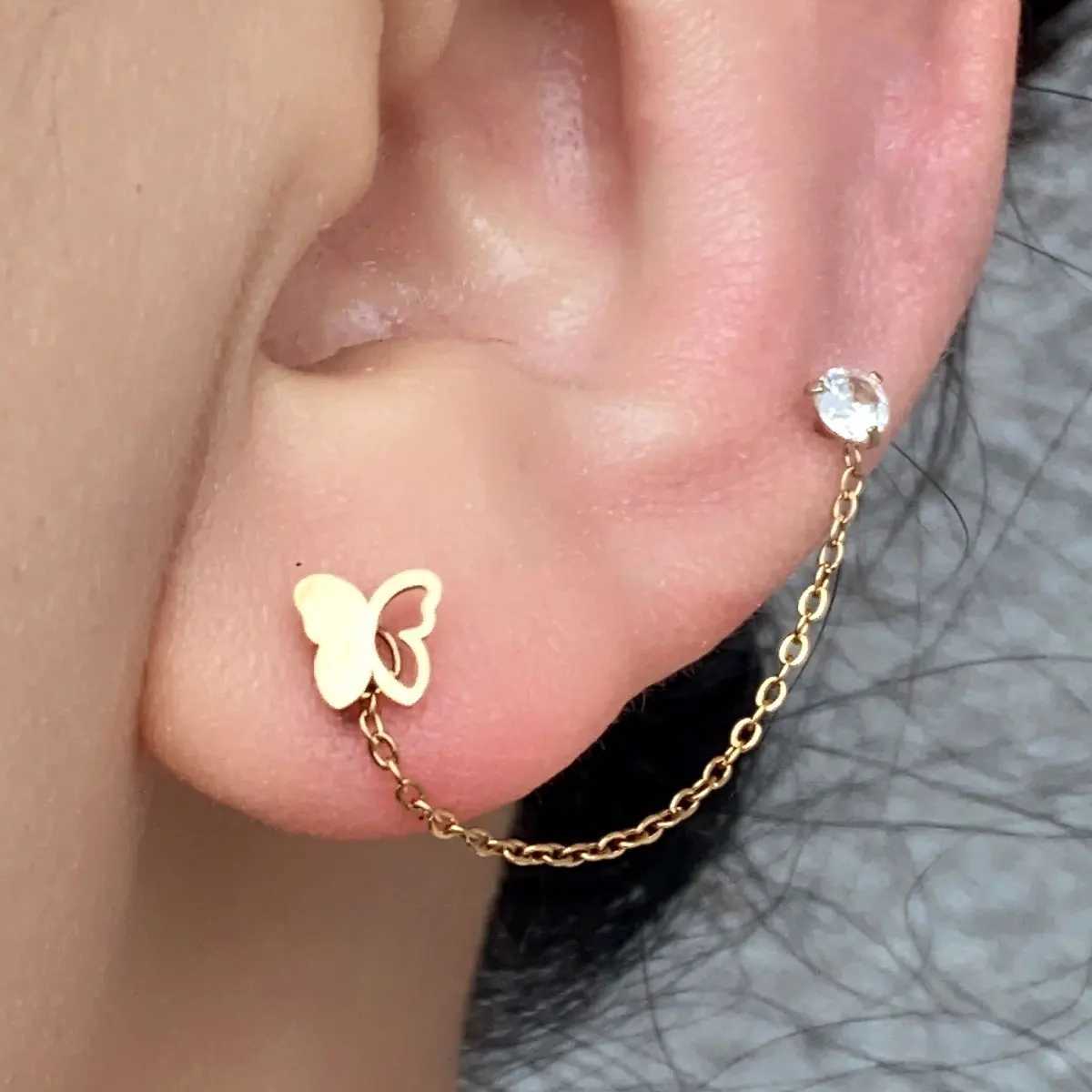 Dangle Kronleuchter Chirurgischer Stahlohr -Ohr -Tragus -Knorpel Piercing Zirkon Baumle Kette Ohrringschuhe Helix Lappen Bolzen Doppelpiercing Body Schmuck Schmuck