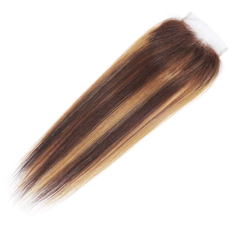 Brésiliens Human Hair P4 / 27 Couleur de piano vague de corps droit 4 * 4 FROSIRE DE LACE 12-26InCH PARTIE libre P4 27