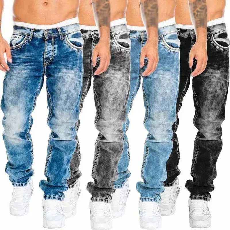 Męskie dżinsy Modne klasyczne męskie dżinsy niebieskie i czarne wysokiej klasy spodnie na nogi biznes i marka rekreacyjna męskie ubrania robocze męskie proste JeanSl2404