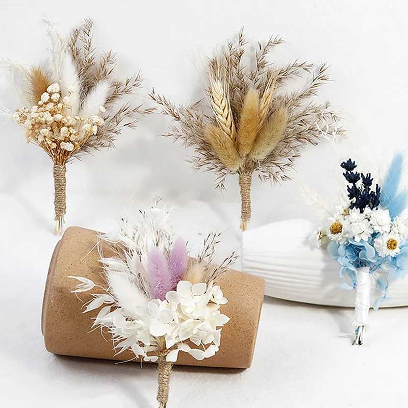 Dried Flowers 14cm Small Floral Wedding Gypsophila Dried Flowers Leaves Mini Bridesmaid Bouquets Table Card Photo Props DIY Craft Home Decora