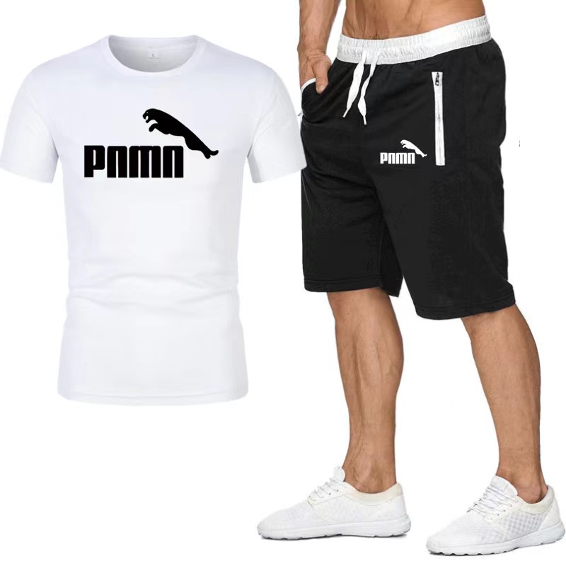 Fashion new letter-printed men's T-shirt casual set five-point shorts + T-shirt men's fashion set wholesale