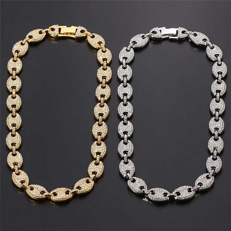 Strands Iced Coffee Beans Rhinestone Punk Miami Cuban Necklace Bracelet Statement Hip Hop Big Block Thick Chain Necklace 240424