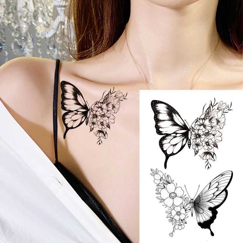 Tatuagem Transferência de tatuagem Mini impermeabilizado Tatuagens de flores temporárias Mulheres beleza Rosa Borboleta Flash Feather 3D Fake Tattoo Arm Waist Sticker Men 240427