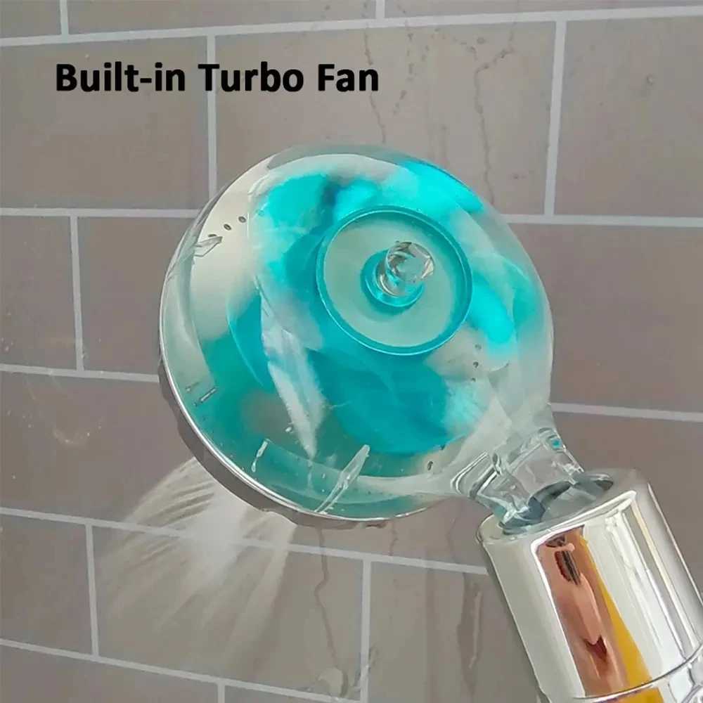 Łazienka prysznic Turbo śmigło prysznicowe Abs Woda Oszczędzanie wody 360 stopni obracanie z przyciskiem wentylatorów Stop Filtr Akcesoria łazienkowe