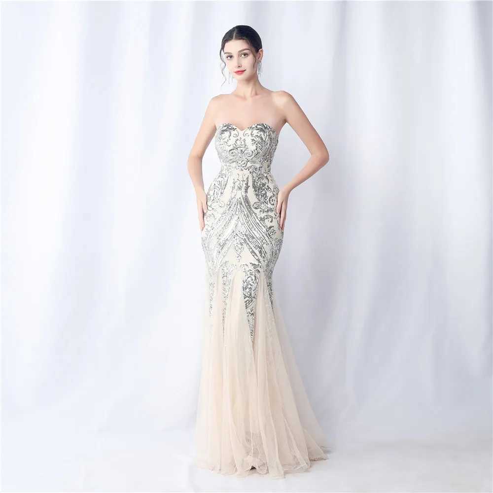 Runway Dresses YIDINGZS Women Sexy Bar Party Maxi Dress Strapless Sequin Evening Dress Long Prom Dress 31501 Y240426