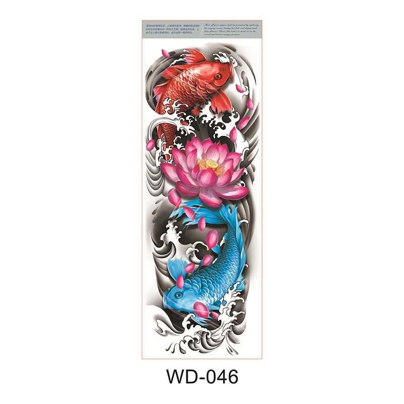 Tattoo Transfer Colorful Temporary Tattoo Women Peony Fish Tattoo Body Leg Thigh Full Arm Sleeve Tattoo Stickers Sexy Waterproof Big Size 240426