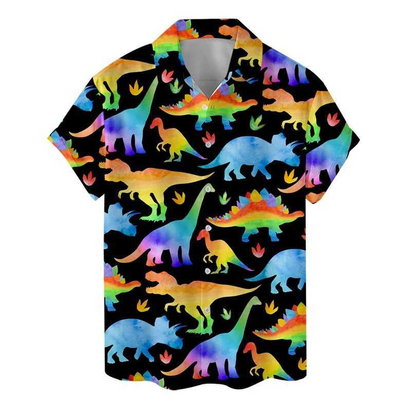 Mäns casual skjortor djur katt tvättbjörn hawaiian skjortor män 3d tryck dinosauri mönster skjorta knapp lapel korta ärmar mode aloha skjorta kläder 240424