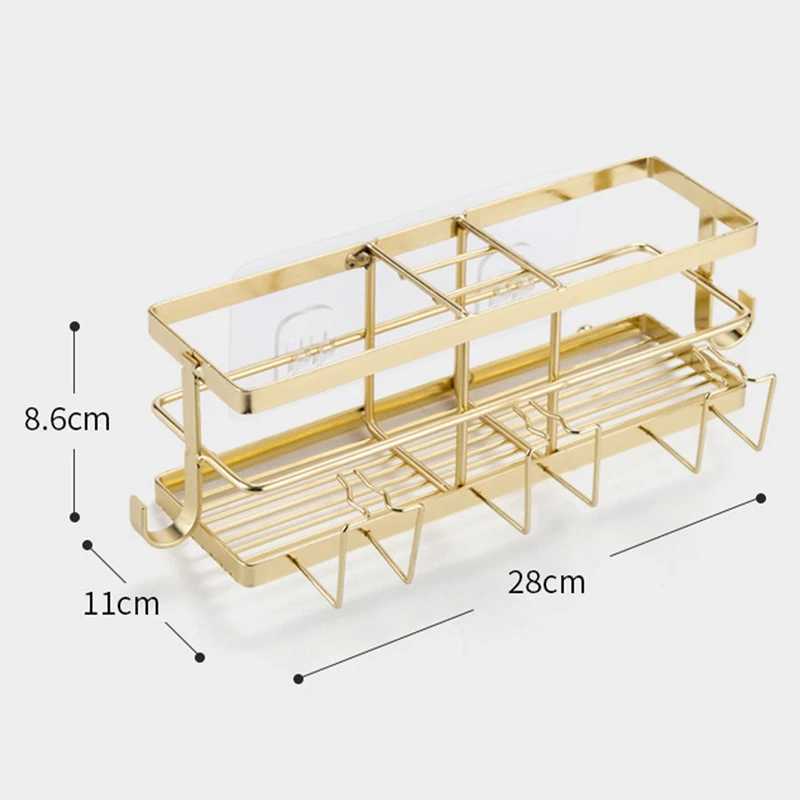 A0UF Tandborstehållare Gyllene tandborstehållare med gratis krok Stansat badrumsställ Badrum förvaringsställ Shampo förvaringsställ 240426